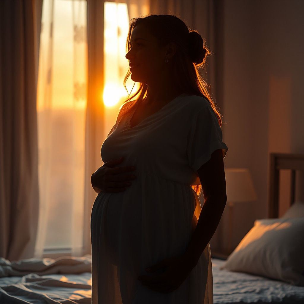 Pregnant Woman Silhouette in Dreamy Dawn Light