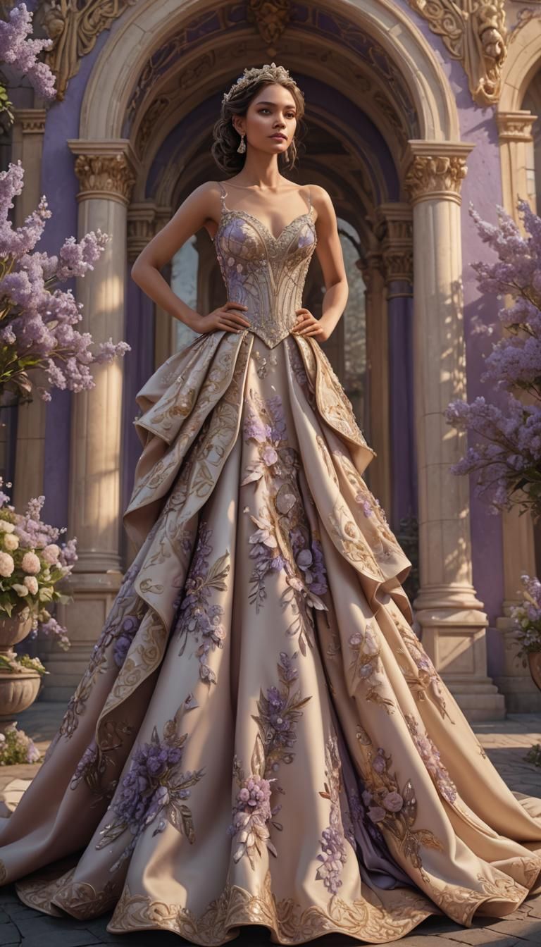 Regal Woman in Elaborate Ballgown, Detailed Matte Painting