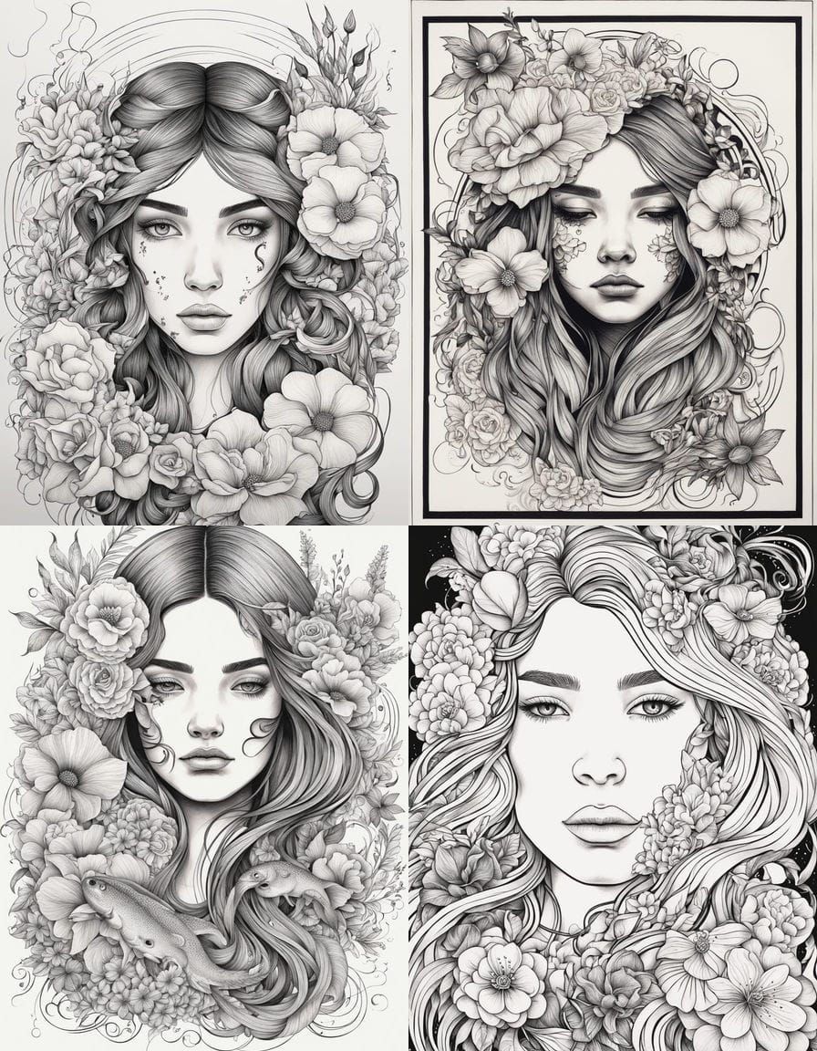 Mysterious Female Face in Blackwork Tattoo Style