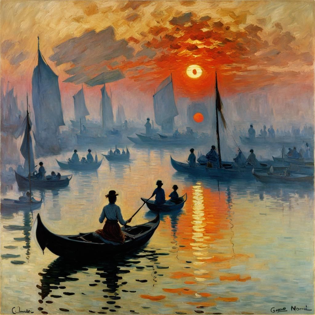 Claude Monet, Impression, sunrise, sunset, sense of atmosphere and movement, Ganga is the personification of the river G...