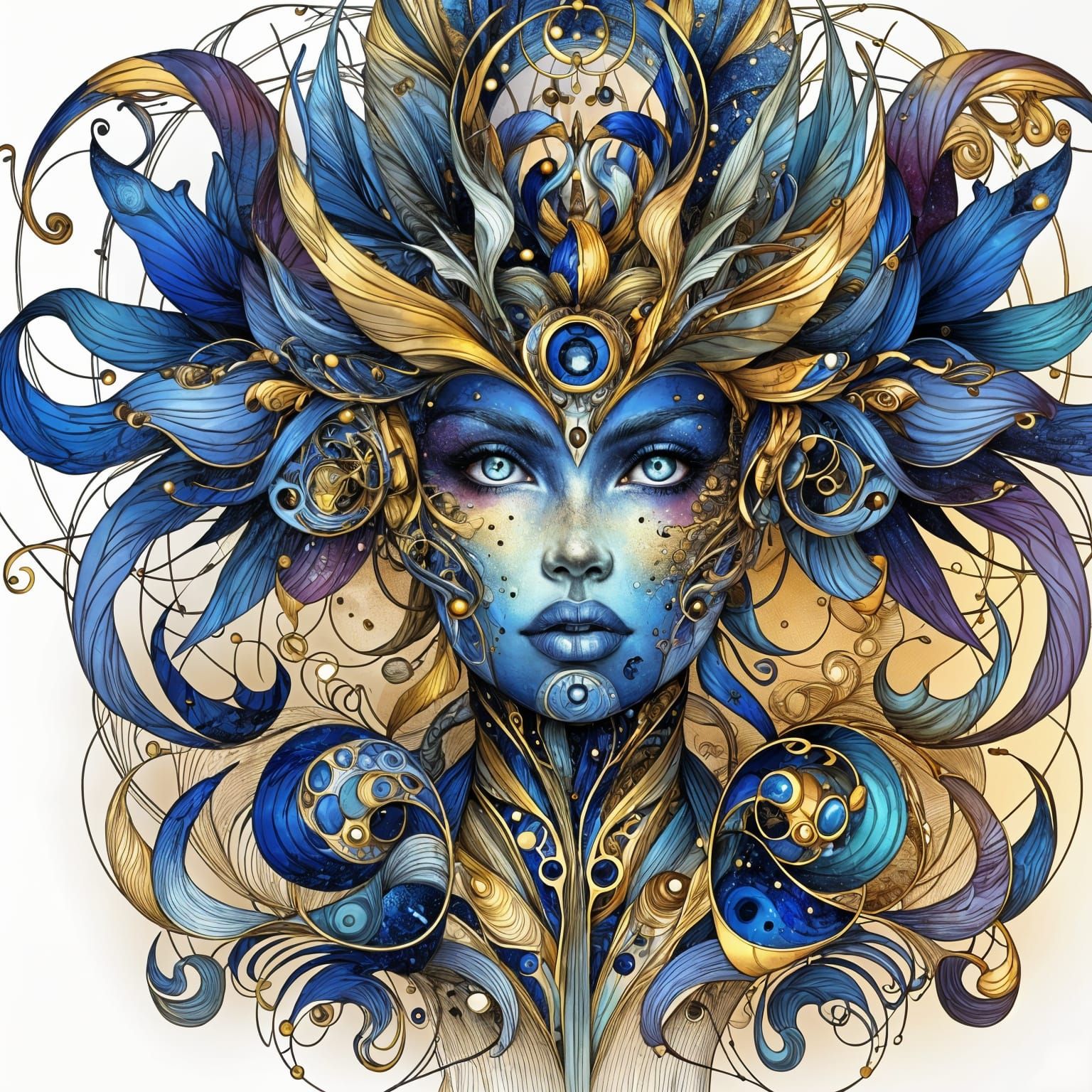 Alien Creature in Art Nouveau Watercolor Style