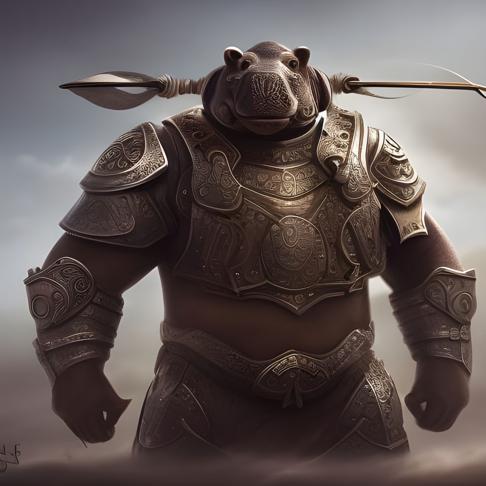 Hippo Warrior in Metal Armor