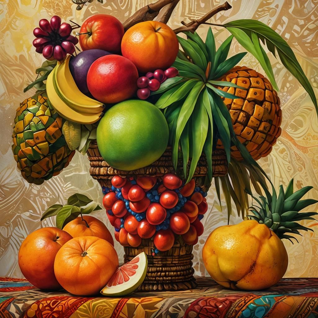 Exotic Fruits Still Life in Splash Art Style
