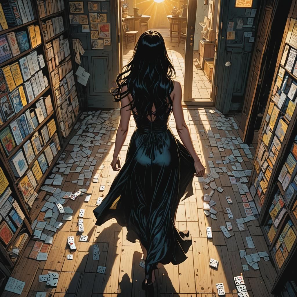 Woman Walking Through Doorway, Comic Book Art