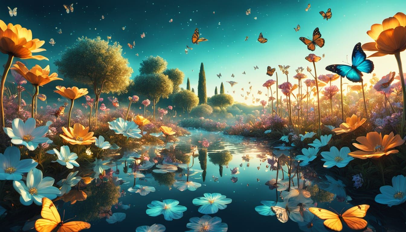 Surreal Bioluminescent Garden Inspired by Salvador Dali