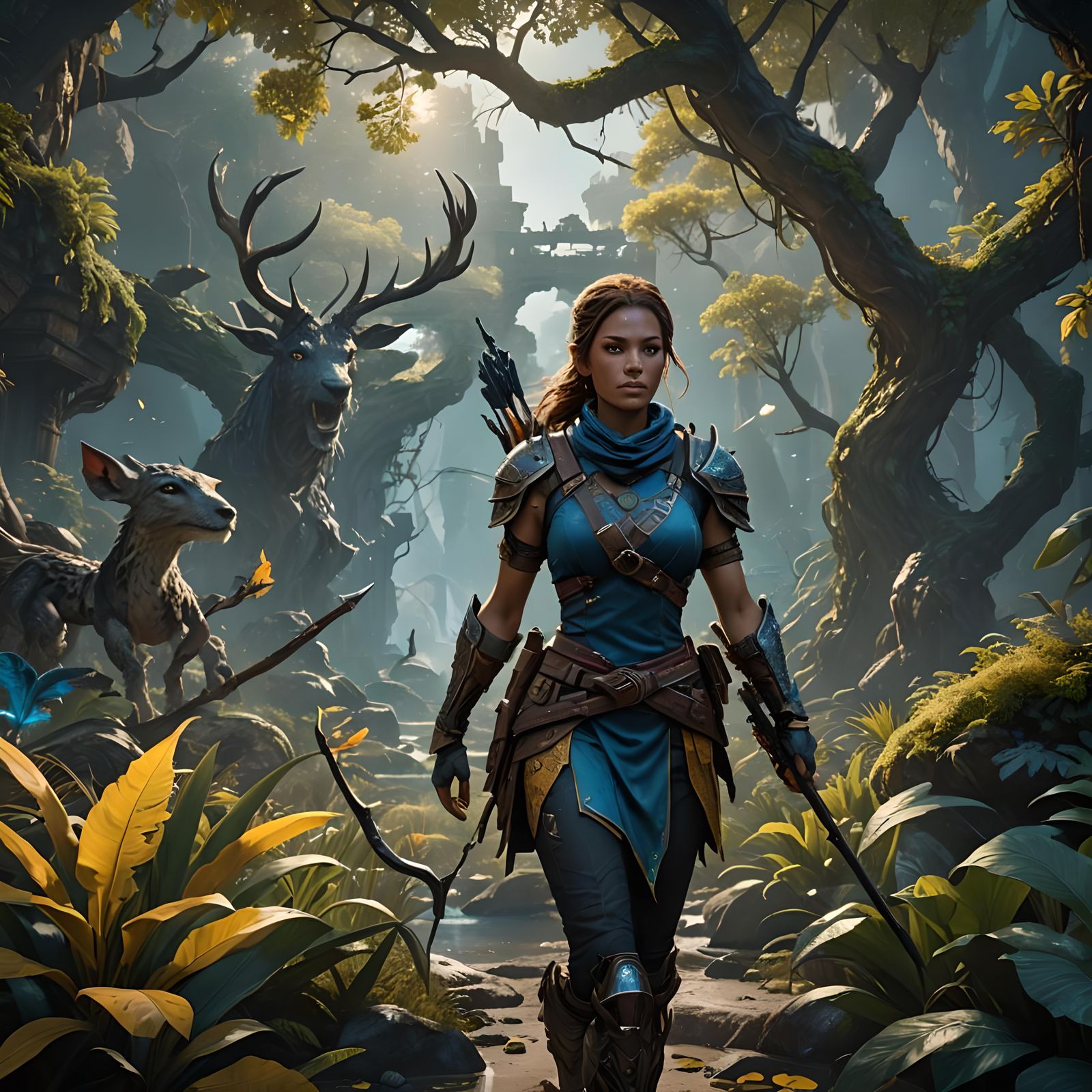 Detailed Matte Painting of a Na'Vi Huntress