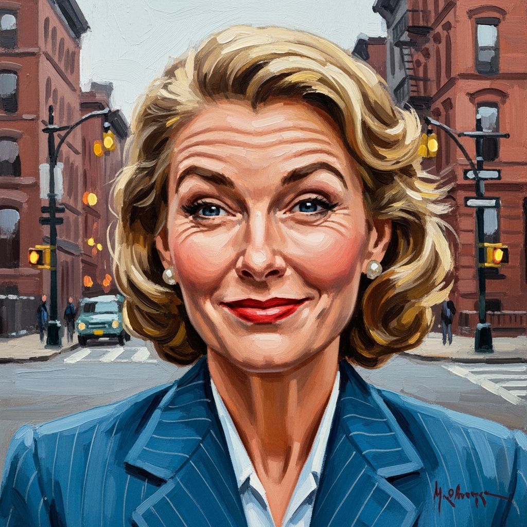 Blond Woman in Blue Suit, Oil Portrait