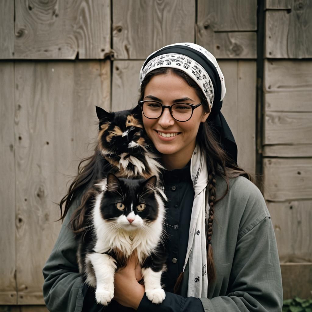 Young Woman with Cat, Cinematic Film Still