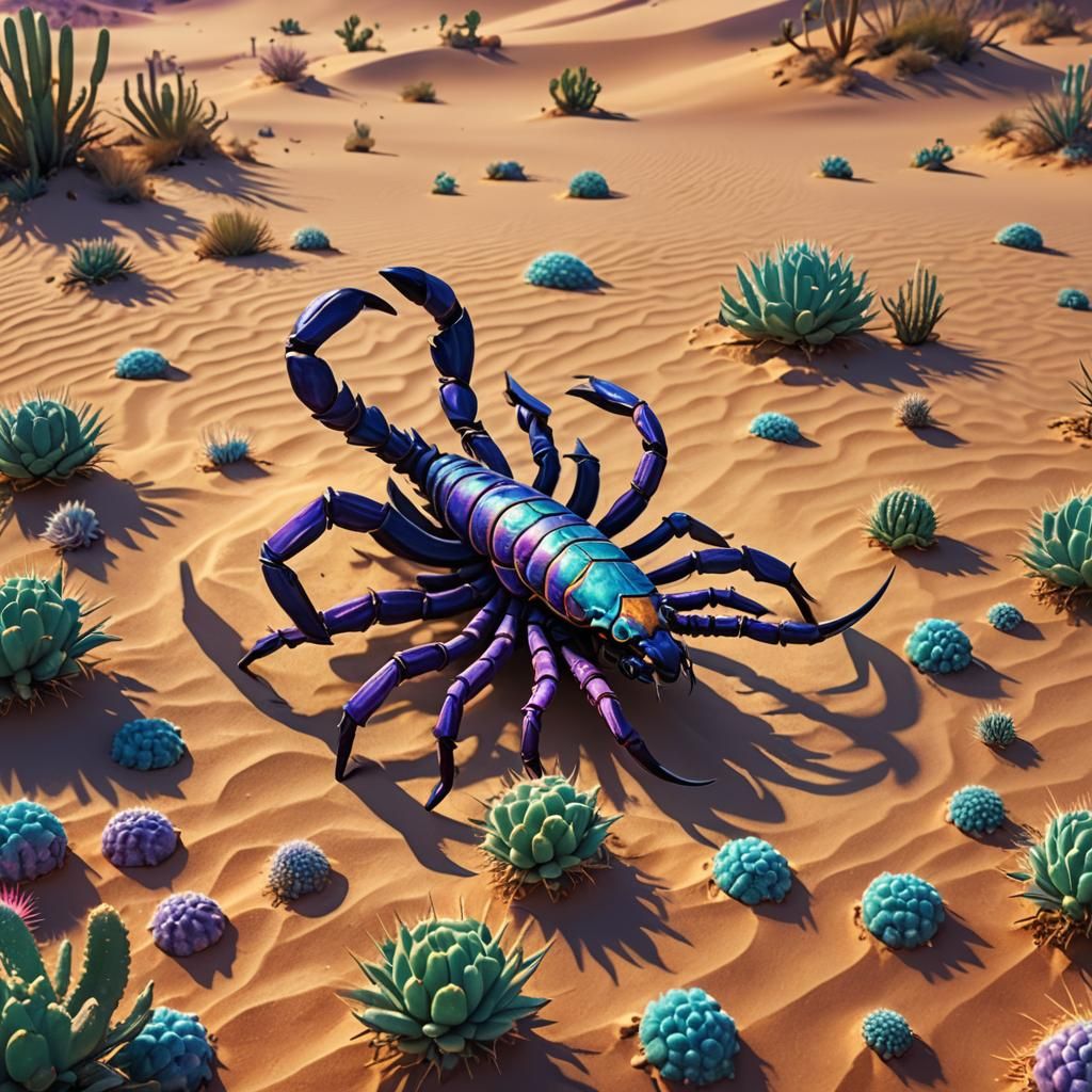 Purple-Blue Scorpion in Desert Digital Matte Painting