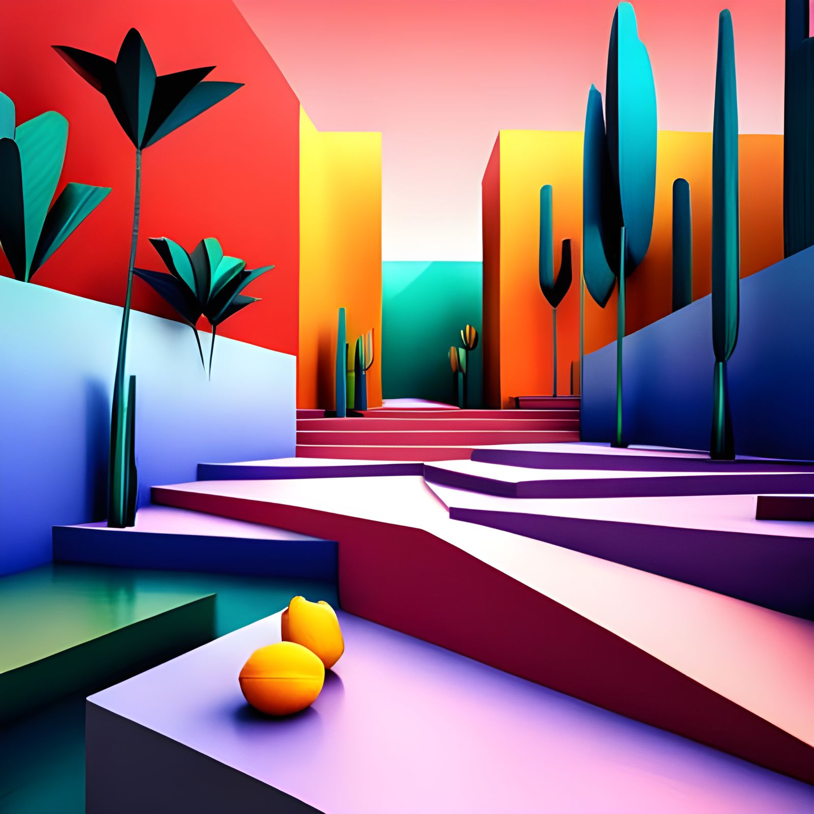 Cubist Palm Leaf and Lemons in Marrakesh Style