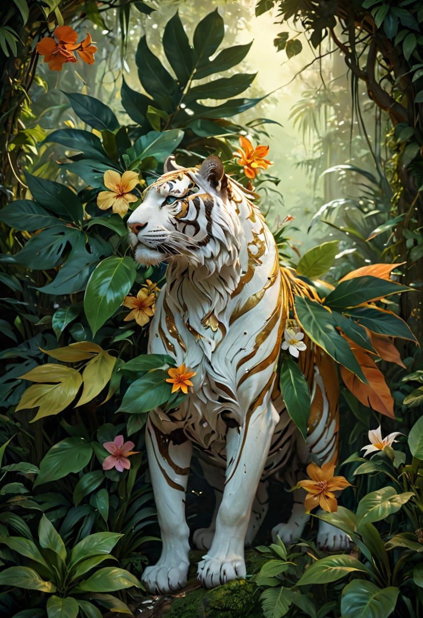 Girl Riding Majestic Tiger in Vibrant Jungle Landscape