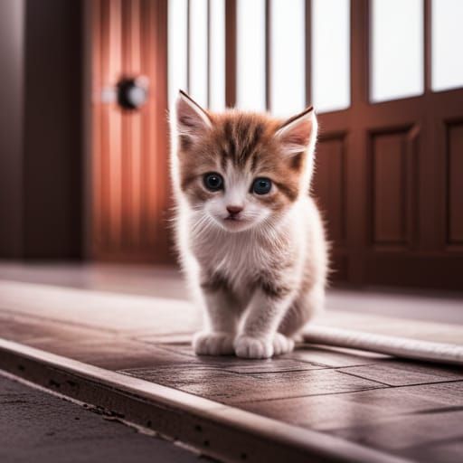 Kitten Looks at Billboard in Photorealistic Style