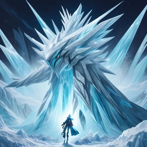 Gleaming Ice Creature in Cel-Shaded Anime Style