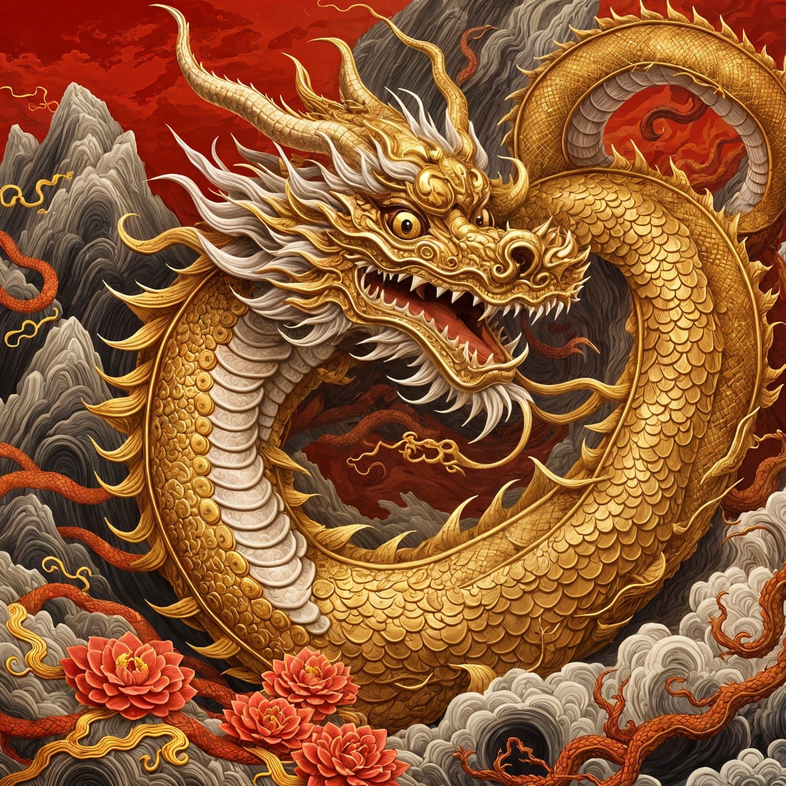 Golden Chinese Dragon in Traditional Style