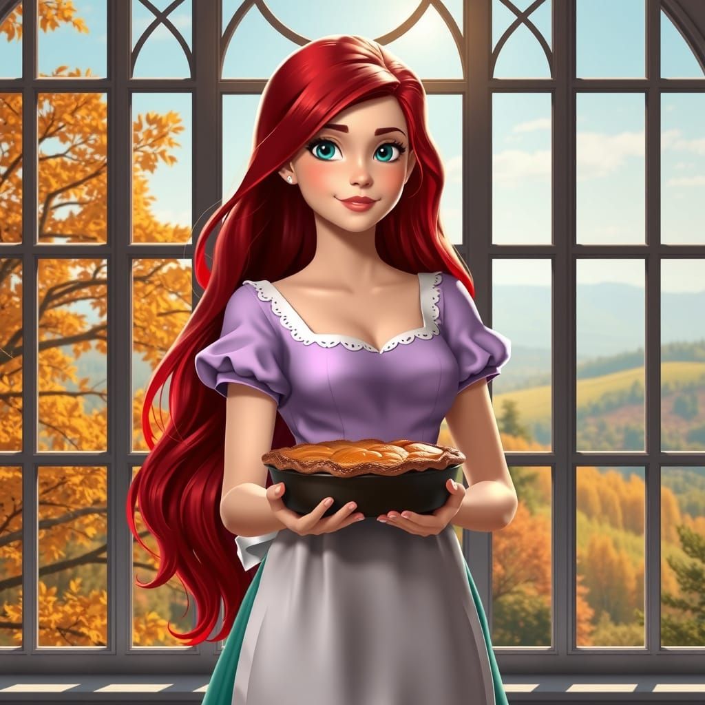 Ariel in Autumn Landscape with Pumpkin Pie