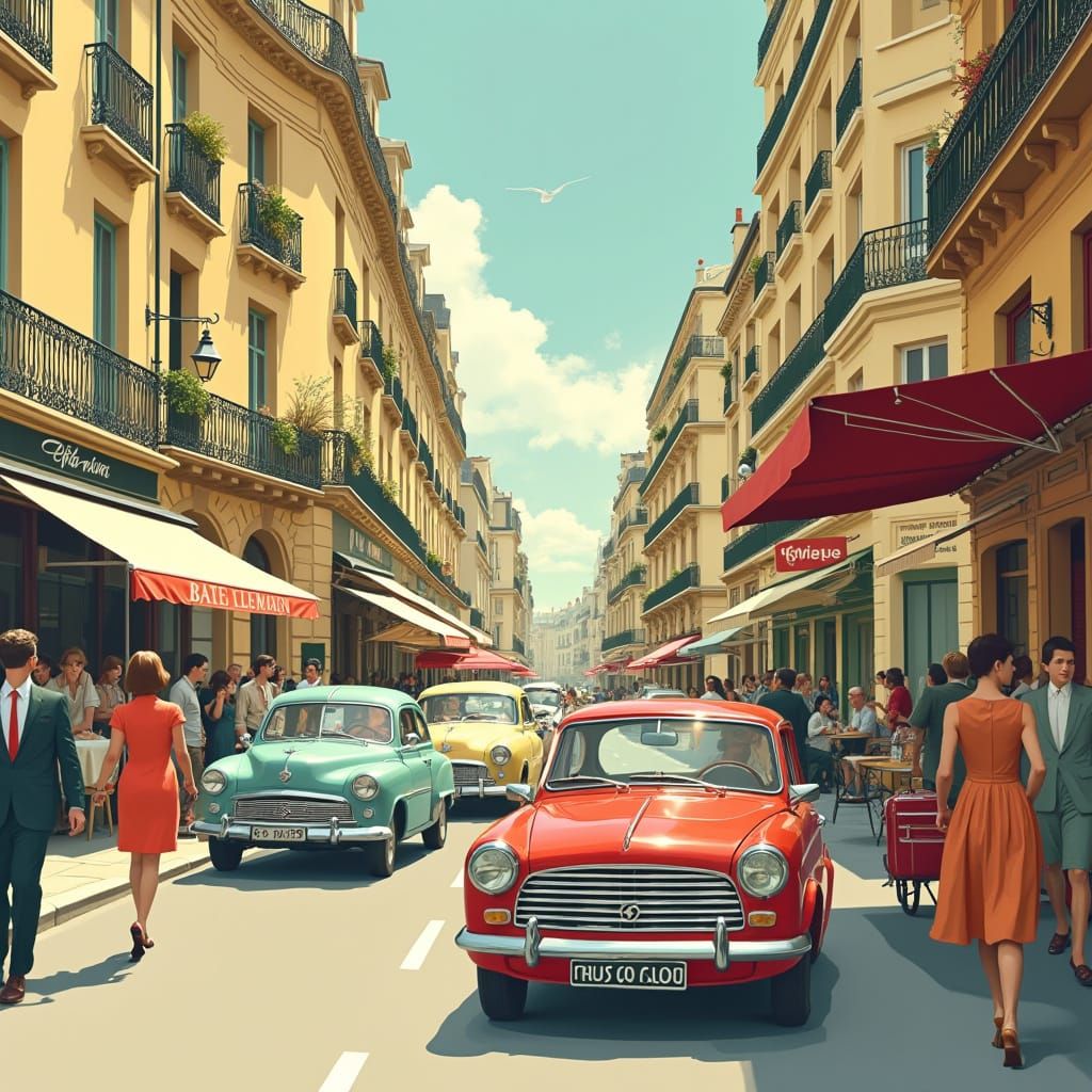 1960s Paris Street Scene in Vintage Ad Style