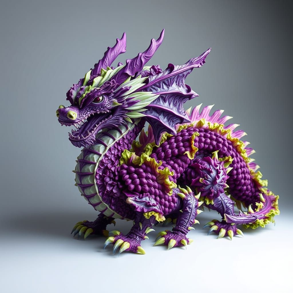 Lettuce and Cabbage Dragon in Detailed Matte Painting