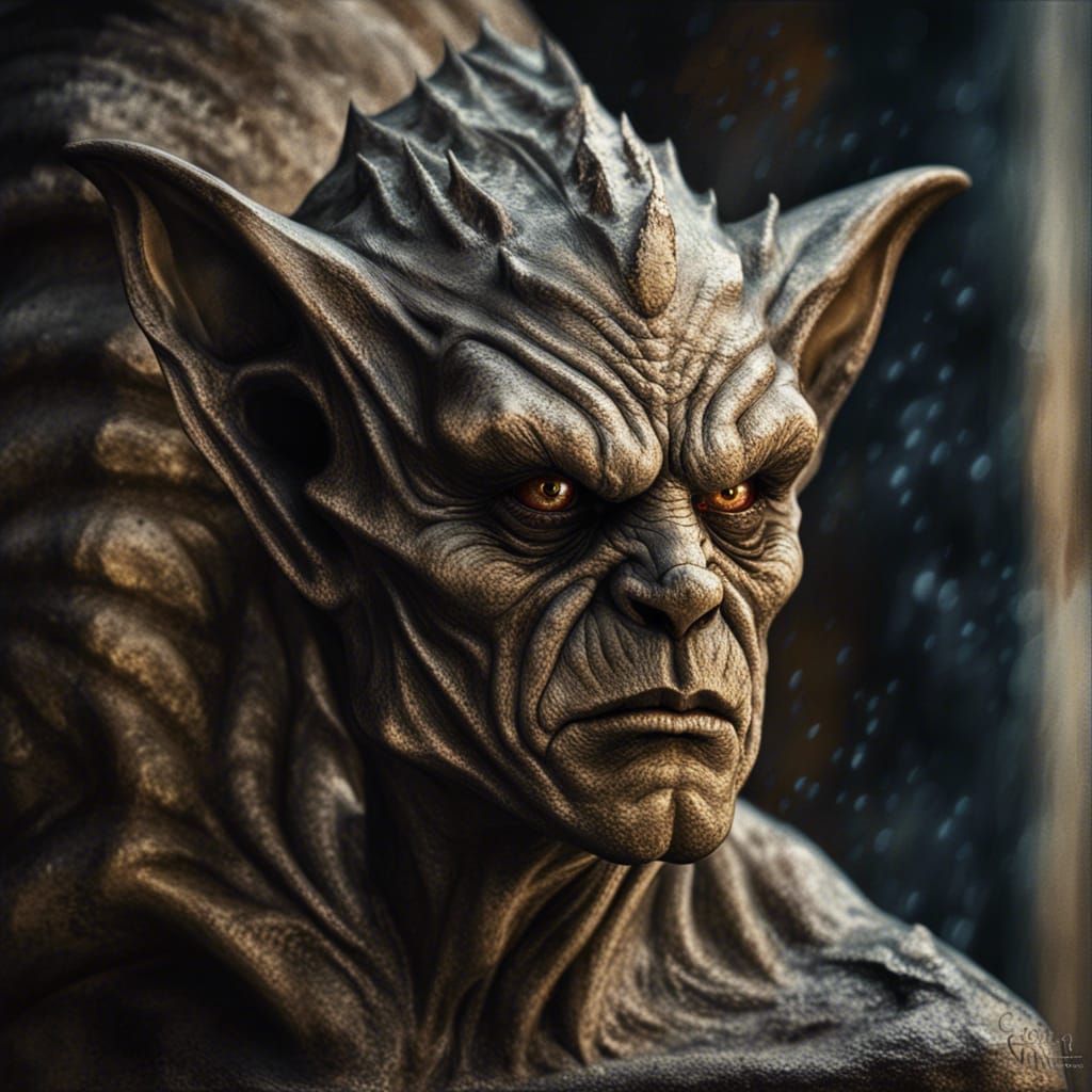 Disturbing Gothic Gargoyle Portrait as Impasto Painting