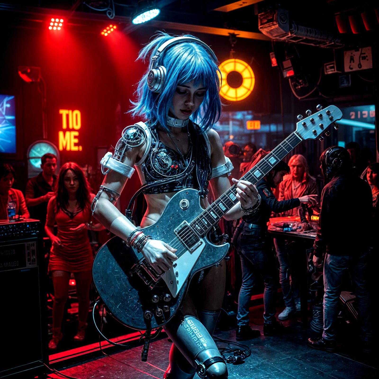 Futuristic Cyborg Rock Singer in Sci-Fi Bar