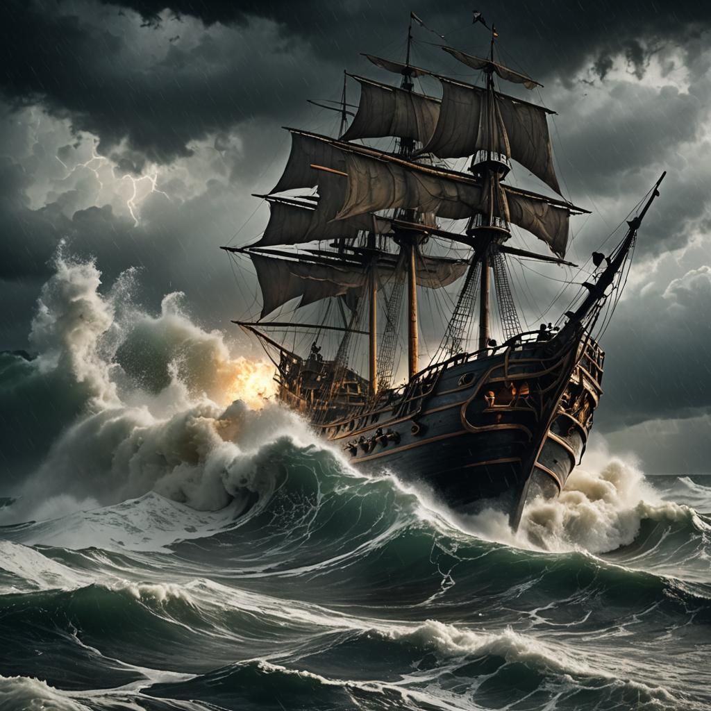 Pirate Ship in Stormy Seas: A Cinematic Seascape