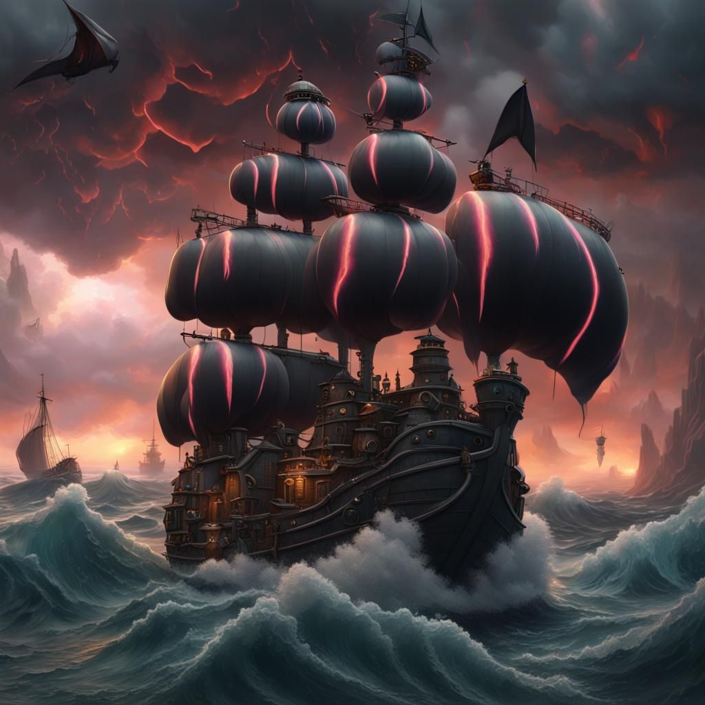 Black Cat Pirate Army in Tulip, Digital Art