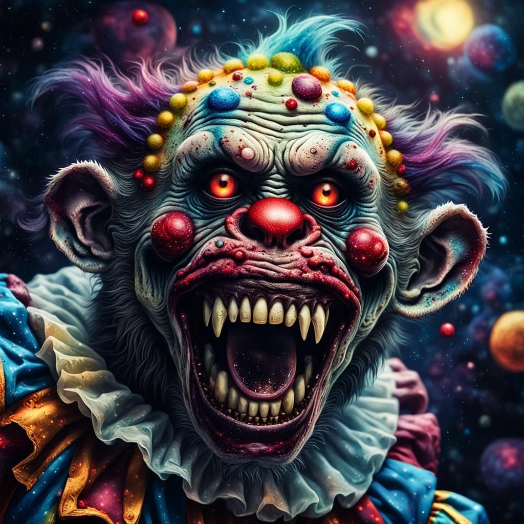 Cosmic Clown Zombie Monkey in Hyper-Realistic Digital Art