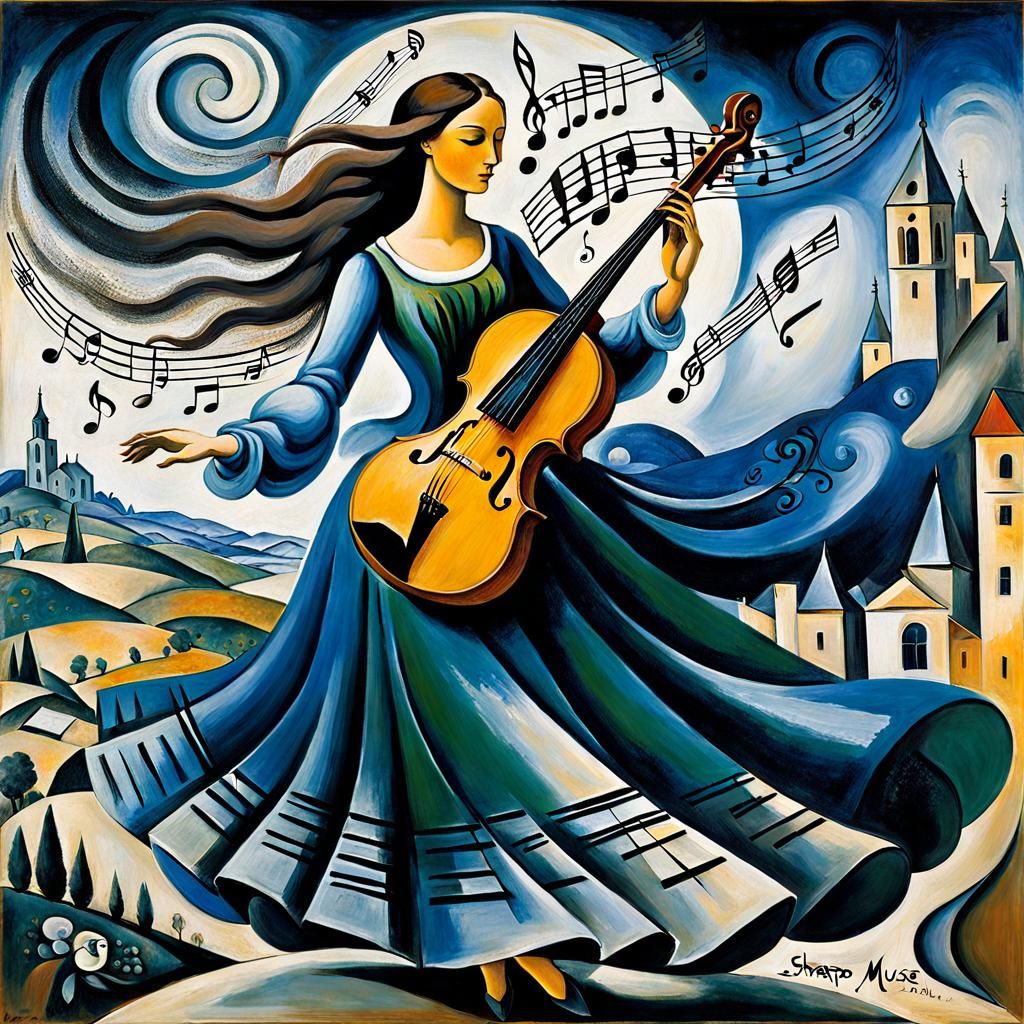 Musical Muse in Flight: A Chagall-Inspired Composition