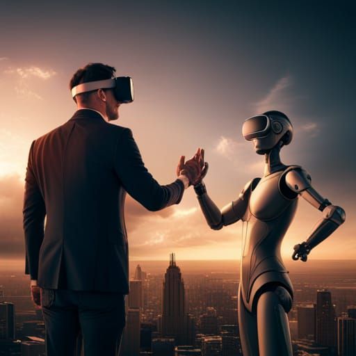 Man and Robot Handshake in VR: Epic Digital Art