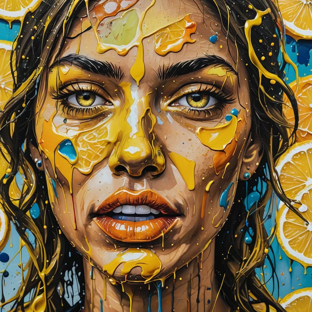 Expressive Street Art Portrait: Lemon Bite Reaction