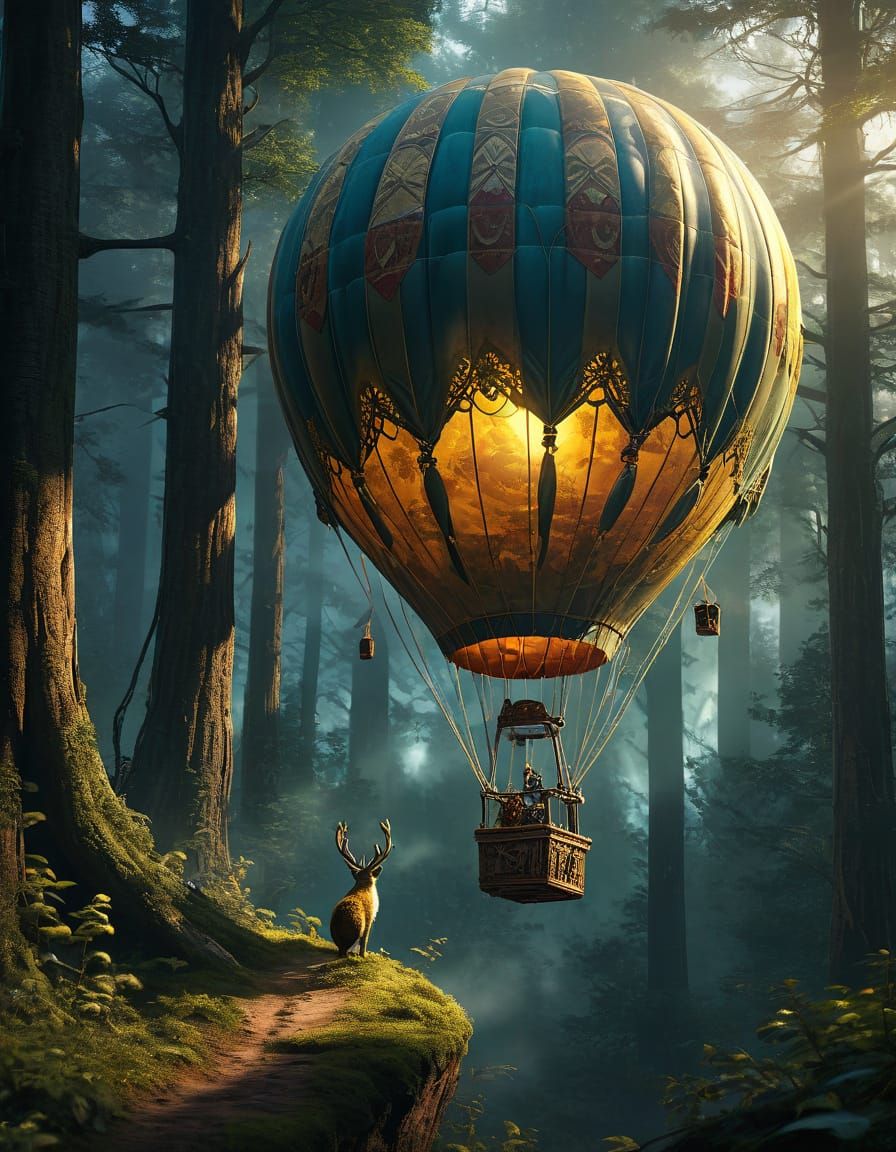Fantasy Art: Woodland Creature's Balloon Journey