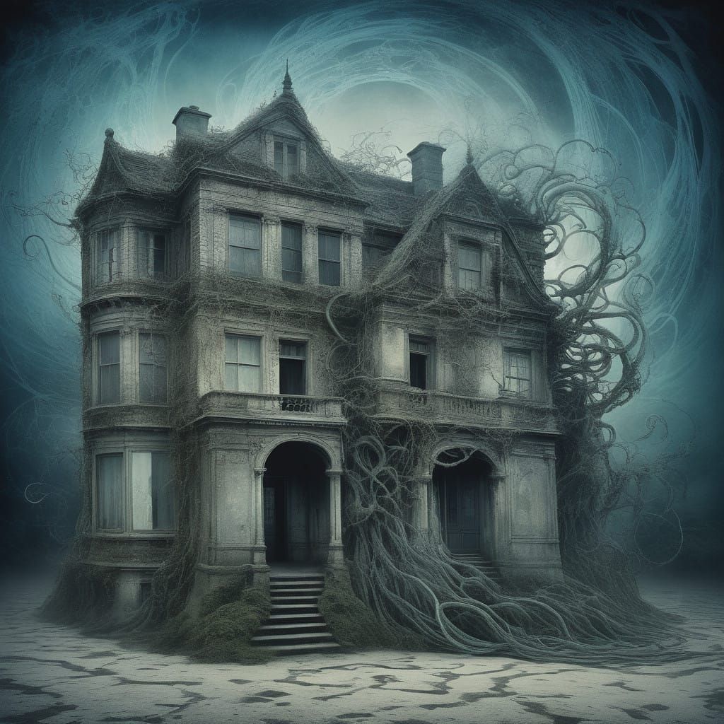 Surreal Dreamscape with Fleeing Girl in Noctilucent Atmosphe...