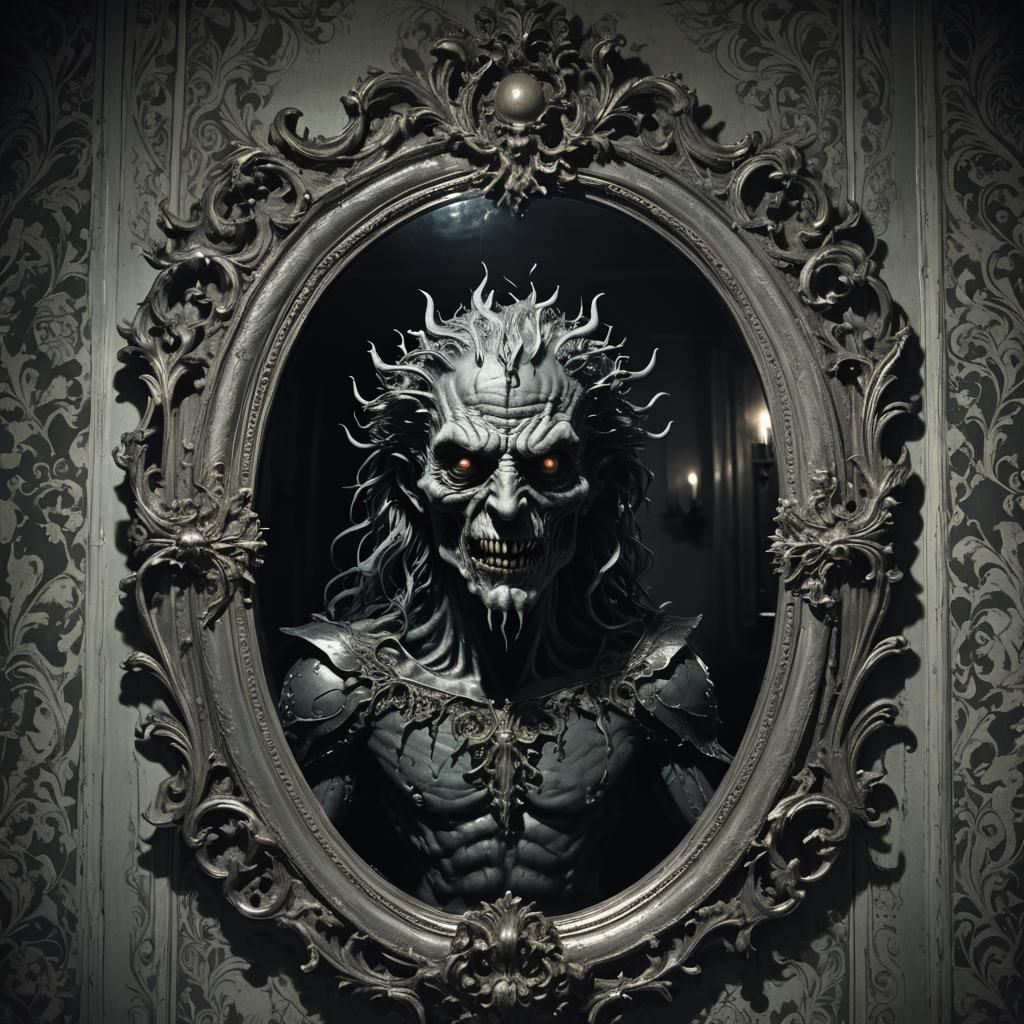Monster Revealed in Antique Mirror, Gothic Horror