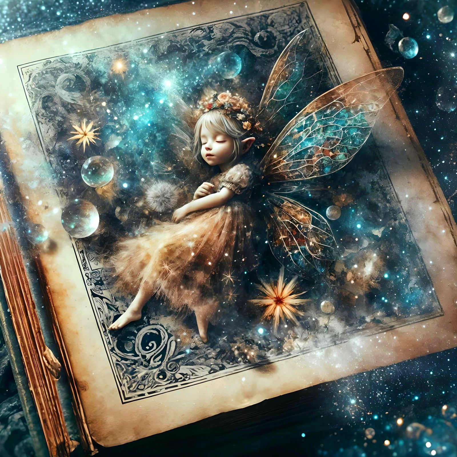 Ethereal Fairy Sleeping on Enchanted Book