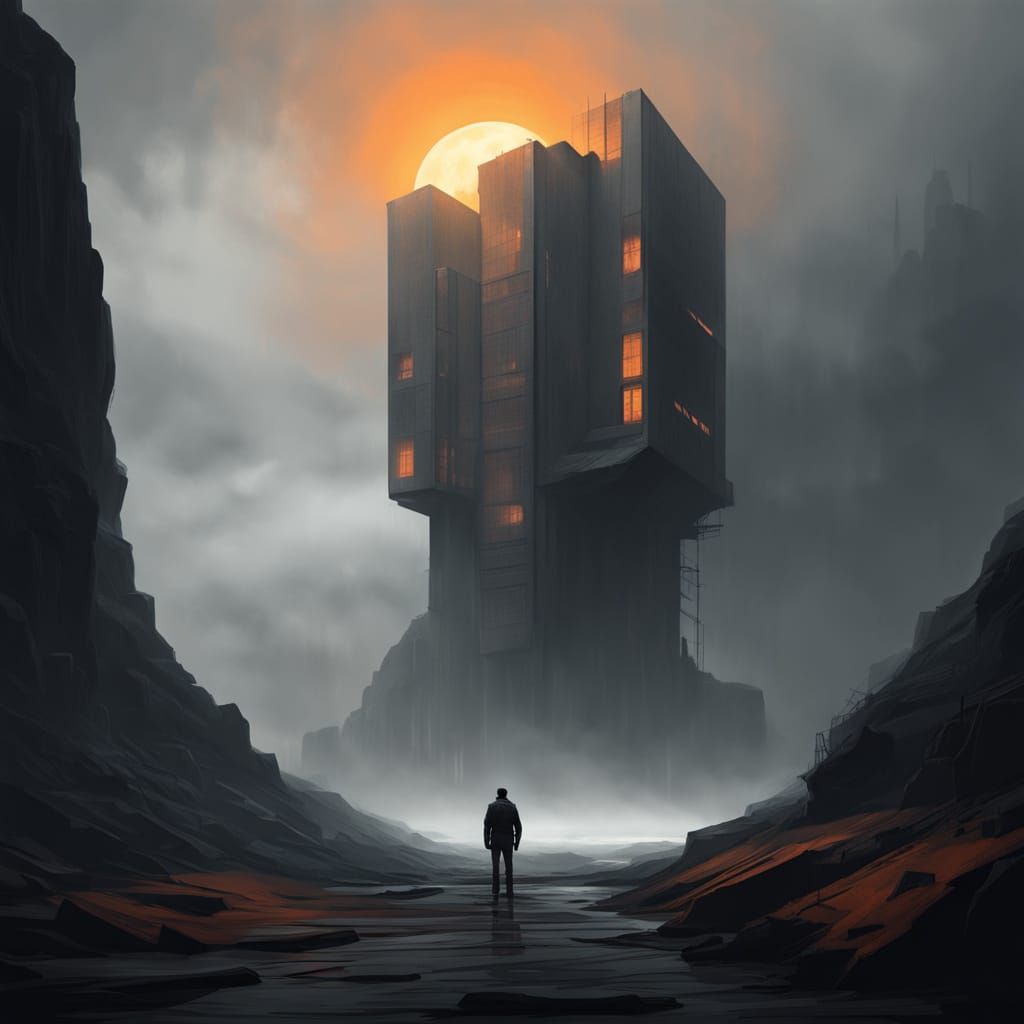 Brutalist Sci-Fi Structure in Fog