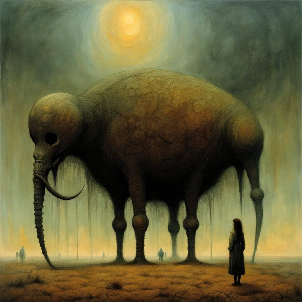 Disturbing Figure in Beksinski's Dystopian Style