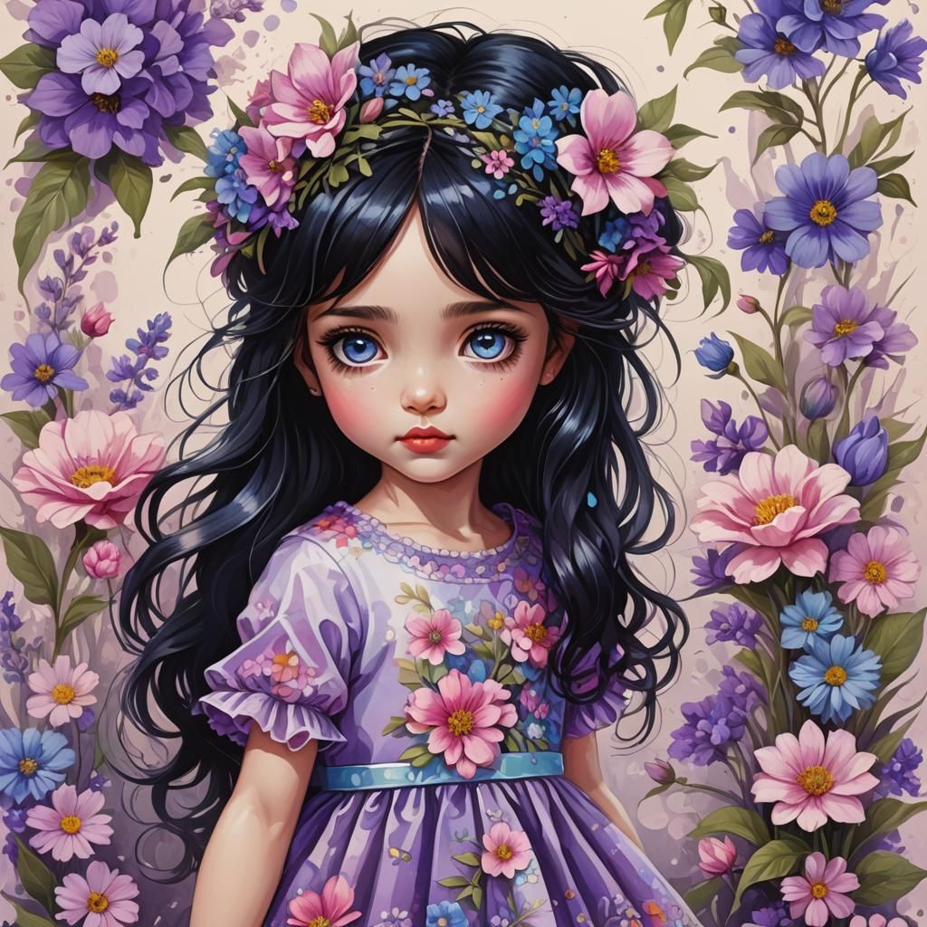 Enchanting Little Girl Portrait in Watercolor Style