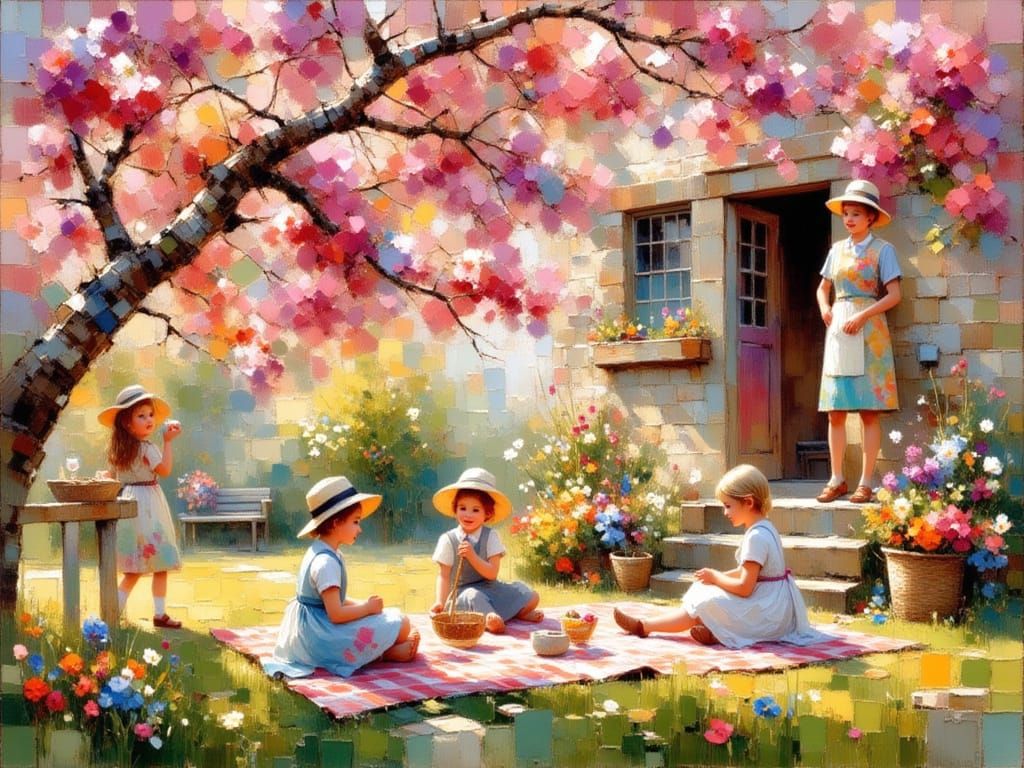 Vibrant Afternoon in a Grandmother's Lush Garden