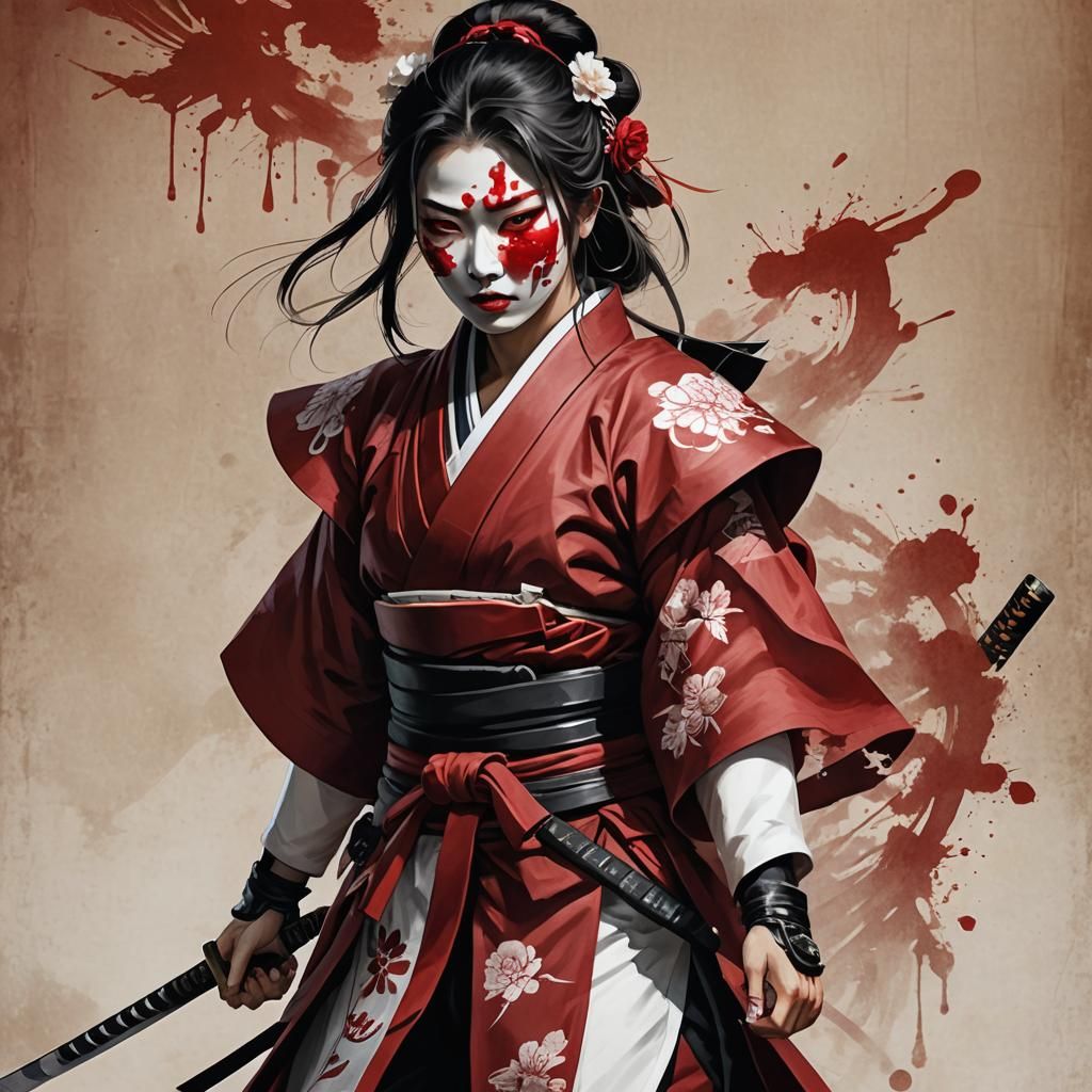 Crimson Samurai Woman in 3D Anime Art Style