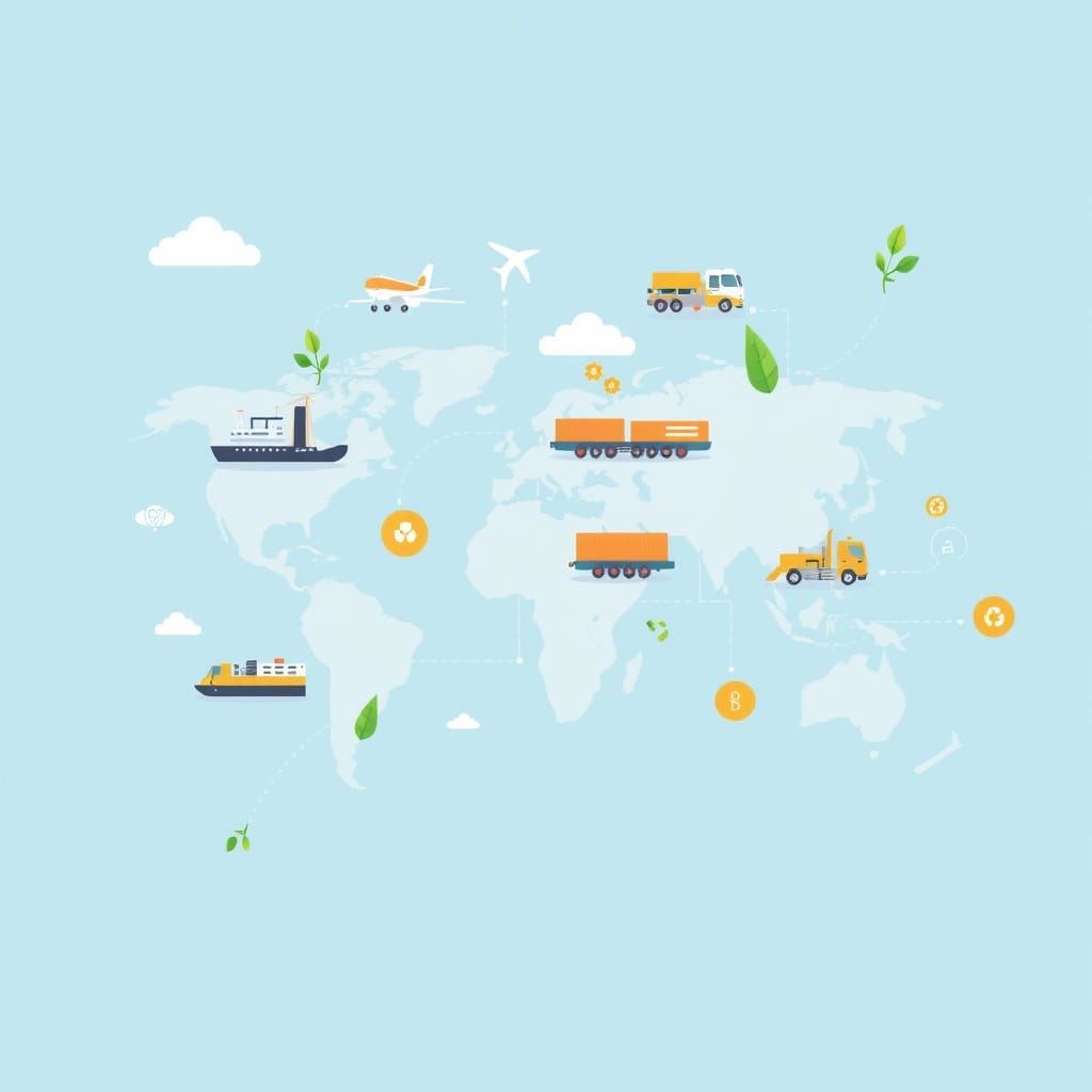 Global Supplier Search: Stylized Map with Logistics Icons