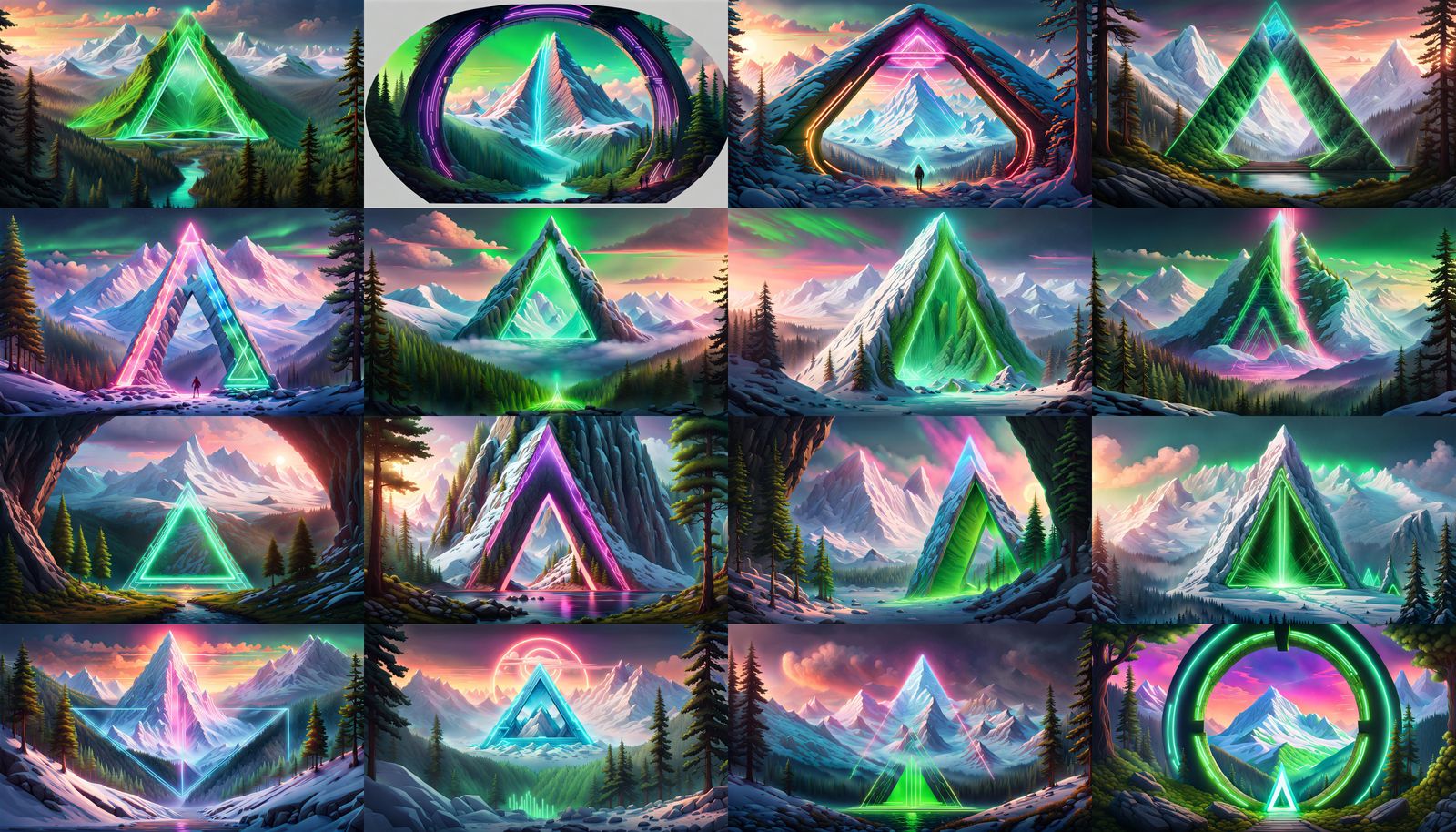 Neon Portal Slices Through Mountain Range