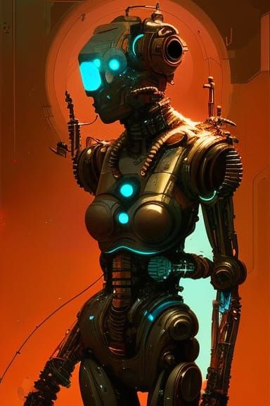 Beautiful Cyborg with Intricate Mechanical Parts in Sci-Fi A...