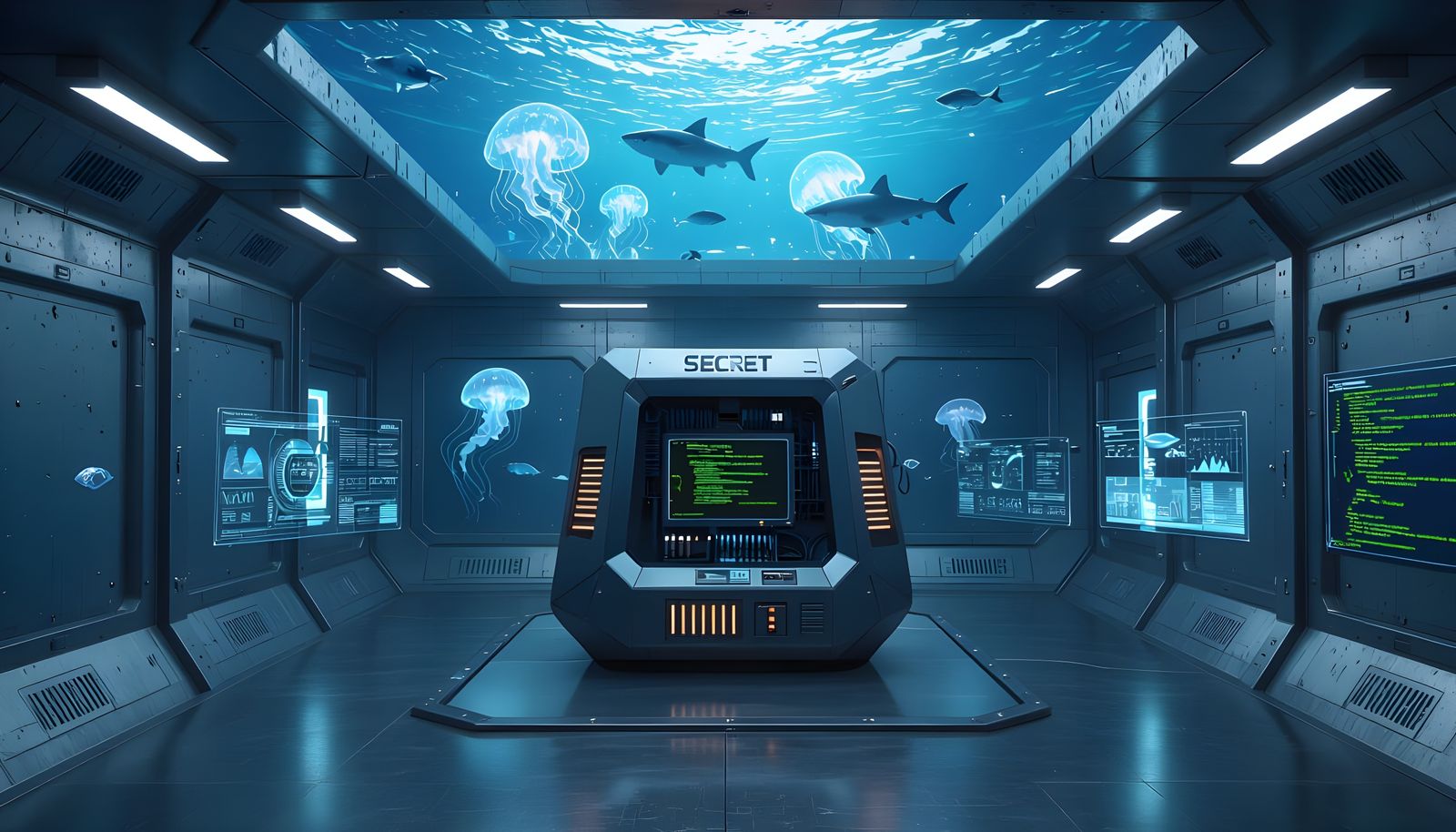 Secret Underwater Lab with Ocean View and Supercomputer
