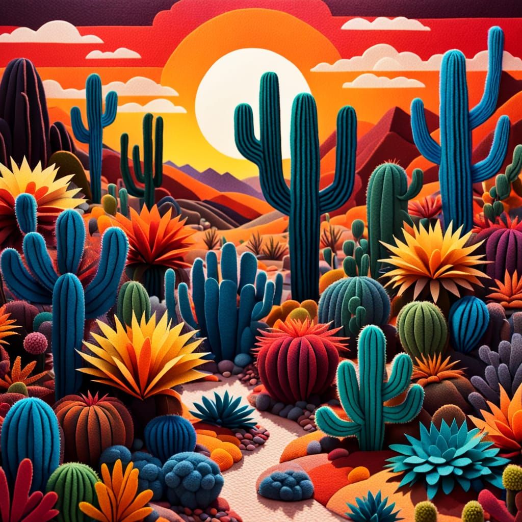 Colorful Felt Desert Sunset Collage