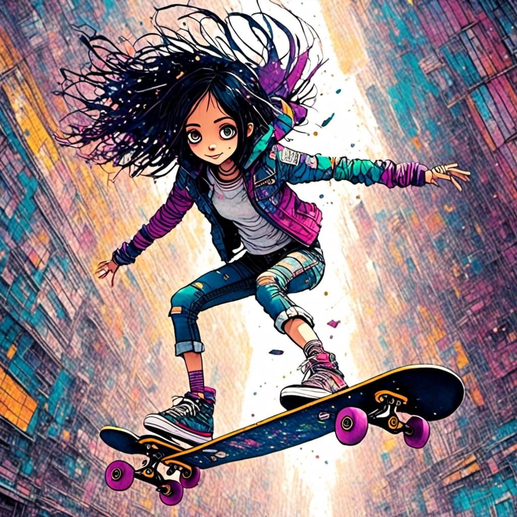 Battle Angel Alita Skateboarding in Spaceship