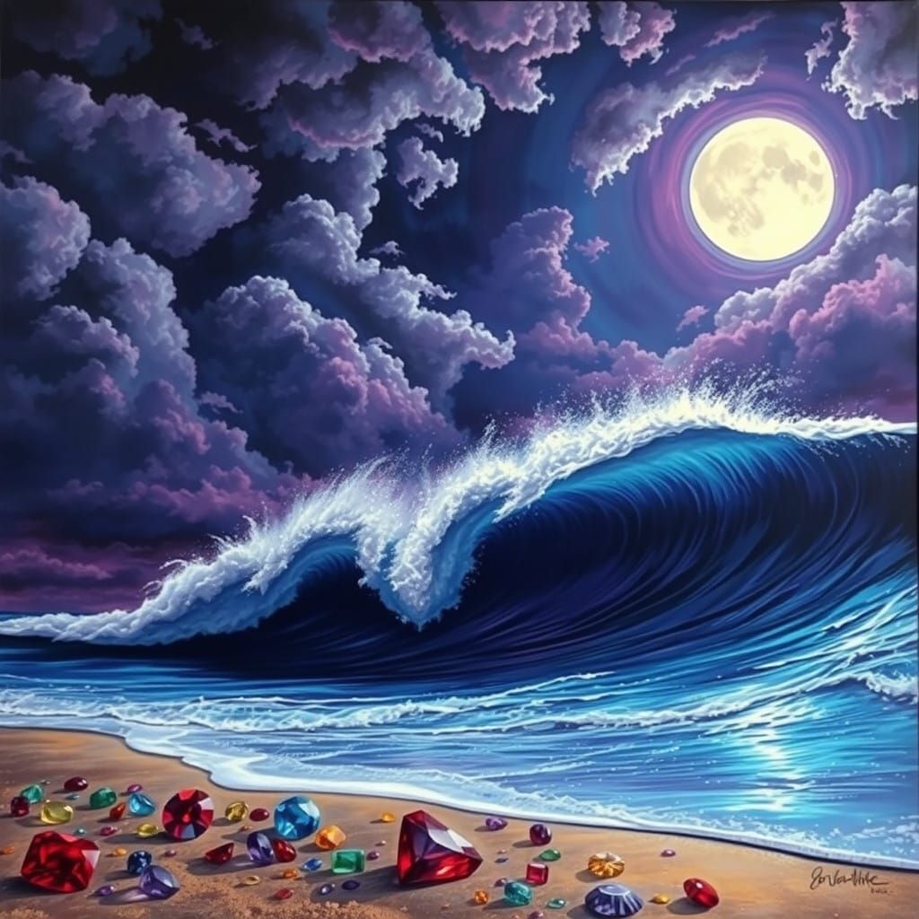 Velvety Night Scene with Ethereal Glow and Glittering Sandy...