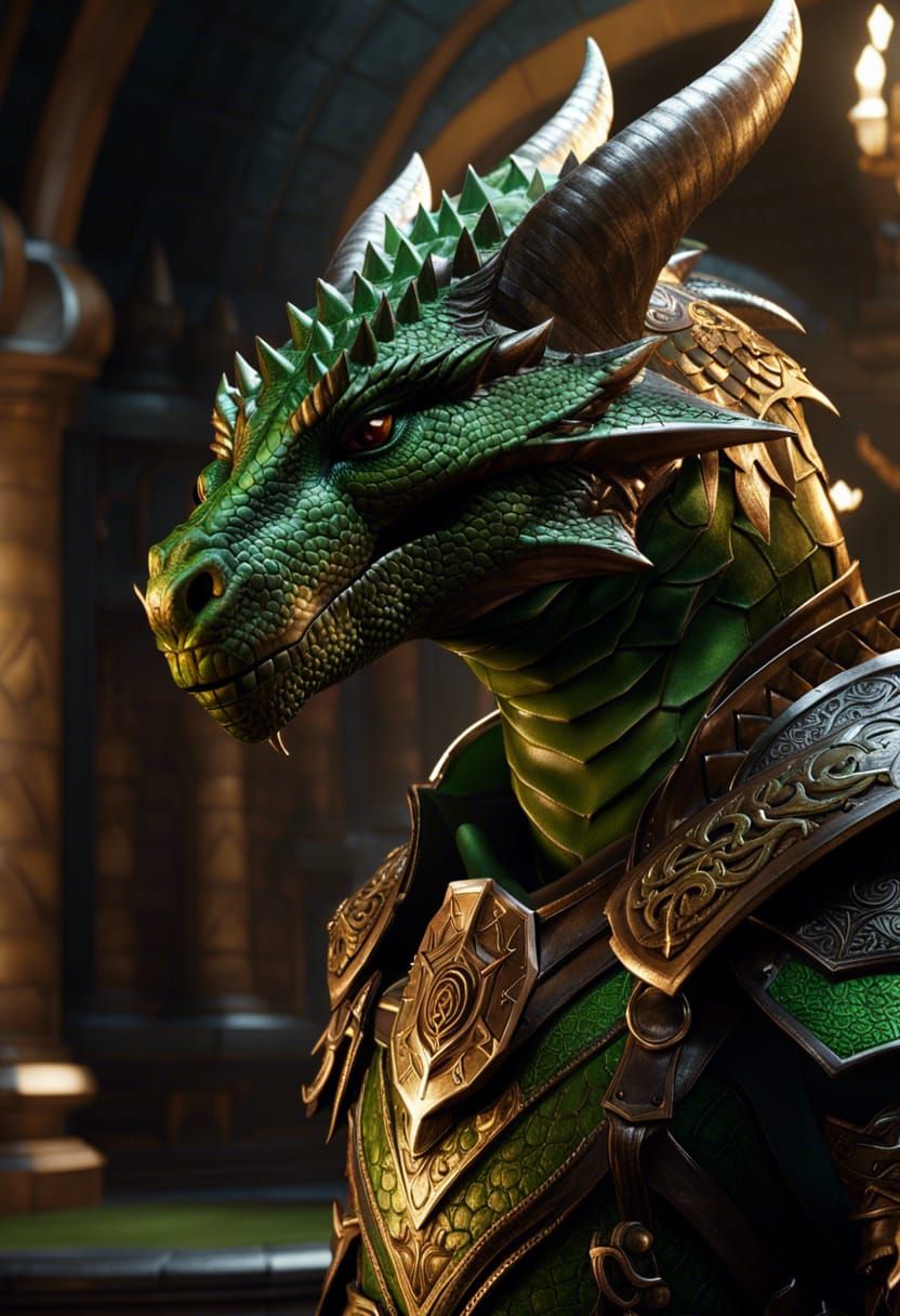 Green Dragonborn Sorcerer in Dynamic Lighting