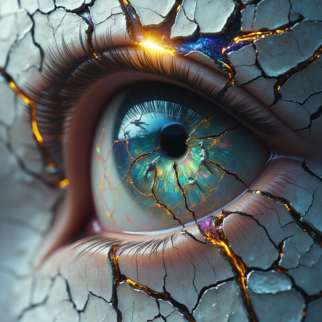 Fractured Gaze: A Close-Up Portrait of a Scarred Eyelid in a...