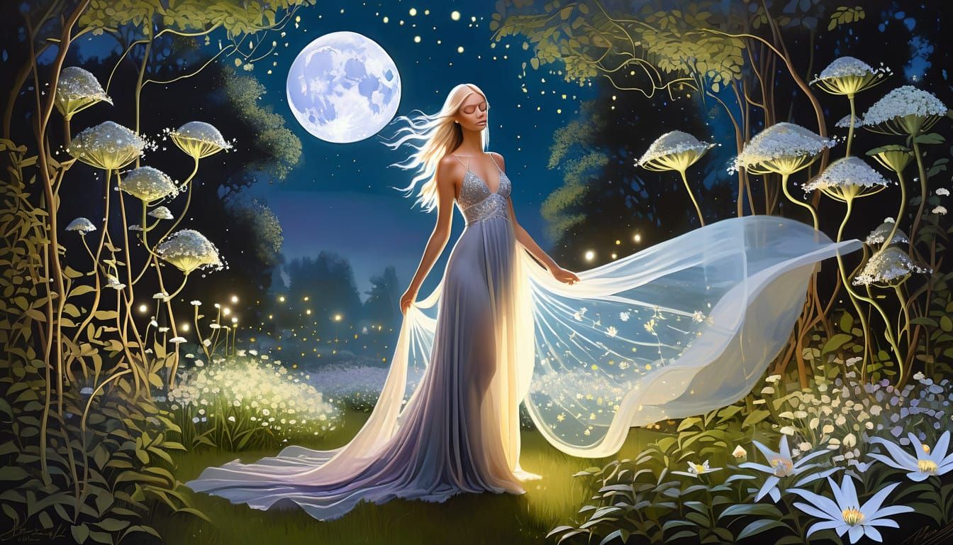 Mystical Moonchild in Enchanted Twilight Garden