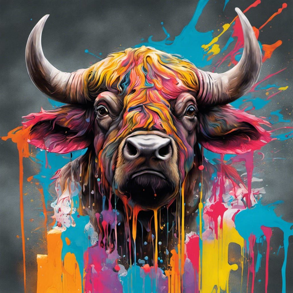 Colorful Buffalo Graffiti Art in Street Style