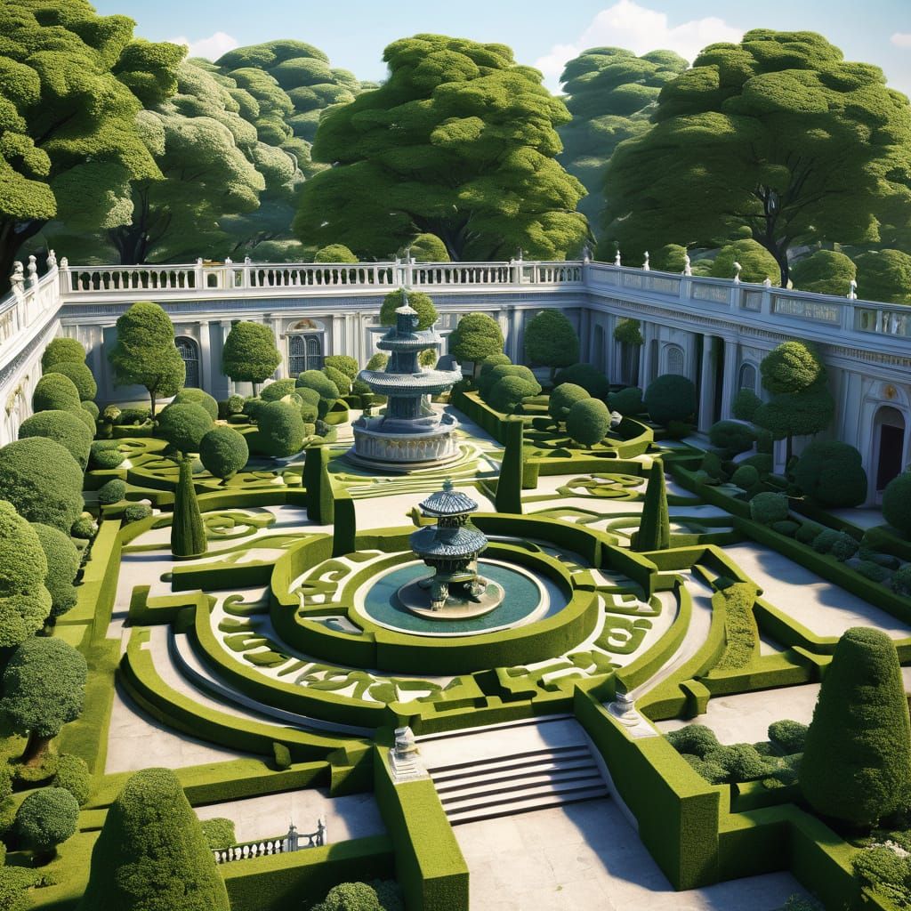 Elegant Hyperdetailed Palace Garden Scene